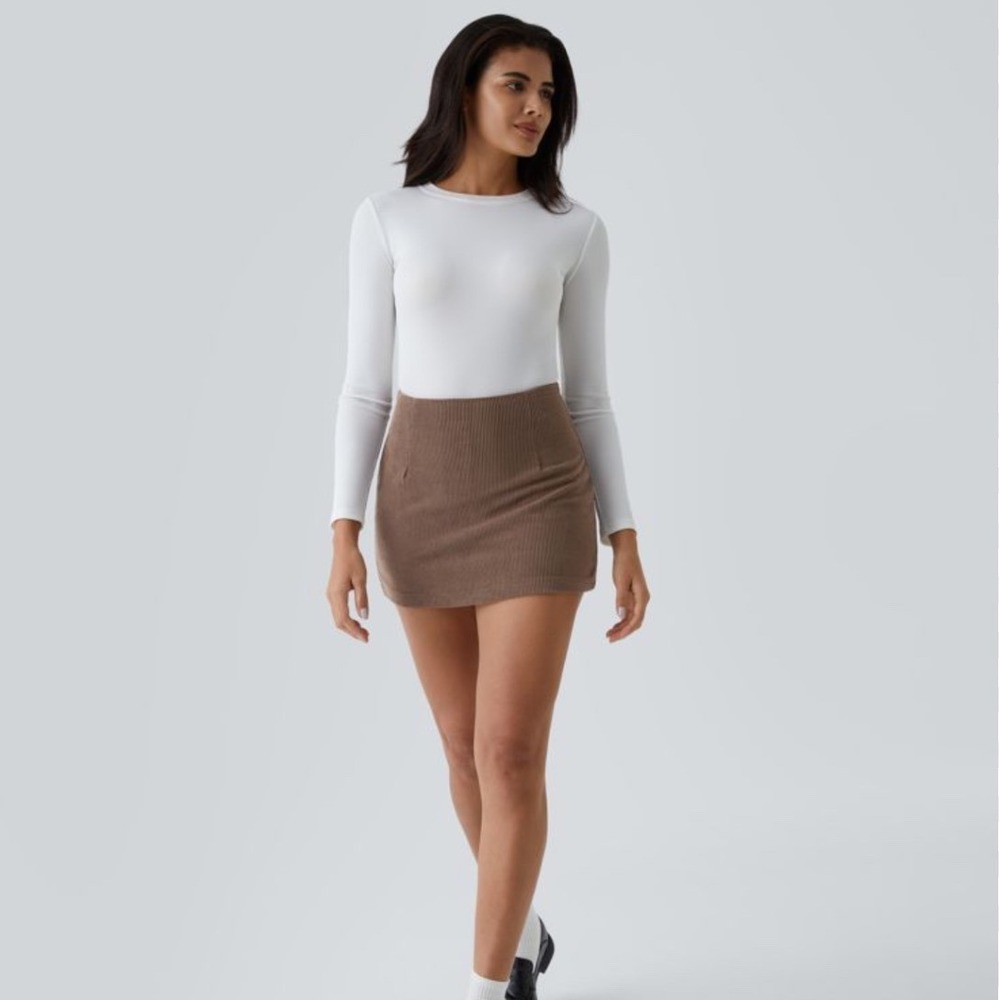 Halara Brown Corduroy Skort Mini Skirt Size S Small Academic Preppy Coquette New